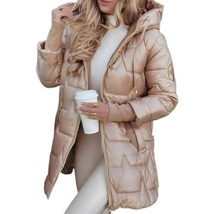Pufferjack - Middellange Donsjas - Champagne - Dames - Met Capuchon en Rits