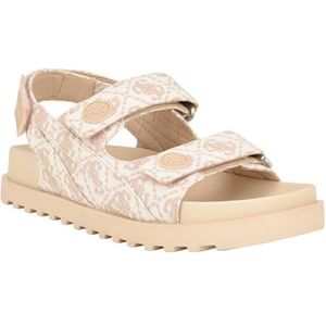 GUESS Fadey Platte sandaal voor dames, Lichtroze Wit Logo Multi, 8.5 UK