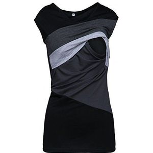 HAPPY MAMA. Dames Still Zwangerschapstop Lagendesign Kleurblok Design Mouwloos. 369p, Grafiet melange & grijs melange, 44