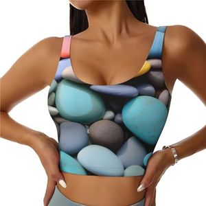 Gekleurde kiezels Print Comfortabele Vrouwen Sport Vest Yoga Workout Vest Voor Vrouwen Lichtgewicht Zomer, Zwart, S