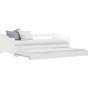 TANZEM Uittrekbaar slaapbankframe wit grenenhout 90x200 cm, onderschuifbed eenpersoons, dagbed met uitschuifbaar bed, metalen bedframe enkele onderschuifbed