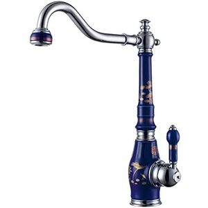 HomeJoySet Enkelvoudige Messing Wastafelkraan Met Porseleinen Details, Mengkraan Met Gouden Afwerking For Keuken En Badkamer