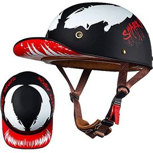 Vintage motorhelm, mannen en vrouwen Duitse stijl Baseball Cap Helm DOT Goedgekeurd Volwassenen Skull Cap Halve Helm voor Scooter Bromfiets Street Cruiser Jet Style Helm Decoration