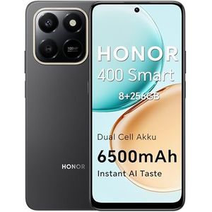 HONOR 400 Smart 4G Smartphone Dual SIM NFC Android 15, 8 + 256 GB, 6500 mAh Dual Cell accu, 108 MP + 2 MP met AI knop, telefoon, 6,77 inch, 120 Hz Comfort Display, 5 sterren SGS & IP65, Velvet Black
