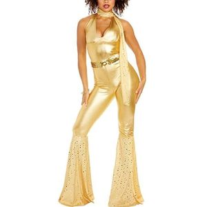 Rxuaw Dames jaren '70 hippiekostuum Disco jumpsuit disco pop Halloween kostuum voor Halloween Cosplay-feest