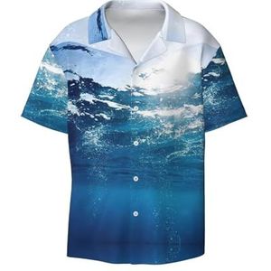 OdDdot Blauw oceaanprint heren button down shirt korte mouw casual shirt voor mannen zomer business casual overhemd, Zwart, L