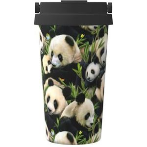 EdWal Leuke panda-print 500 ml koffiemok, geïsoleerde campingmok met deksel, reisbeker, geweldig voor elke drank