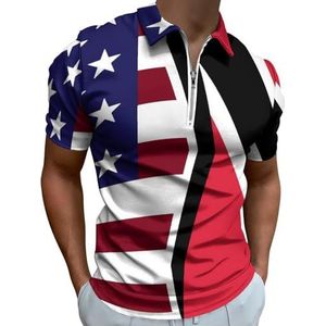 USA En Trinidad Tobago Vlag Half Zip-up Polo Shirts Voor Mannen Slim Fit Korte Mouw T-shirt Sneldrogende Golf Tops Tees 6XL