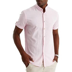 Leif Nelson Linnen hemd heren korte mouwen vrijetijdshemd business linnen hemd katoenmix regular fit, Kleur: roze., M