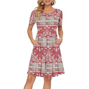 AUSELILY Dames Lange Mouwen Geplooid Los Swing Casual Jurk met Zakken