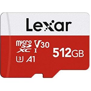 Lexar Micro SD Kaart 512GB E-Serie, microSDXC UHS-I Geheugenkaart met Adapter - Tot 100 MB/s, A1, U3, Class10, V30, Hoge Snelheid TF-kaart