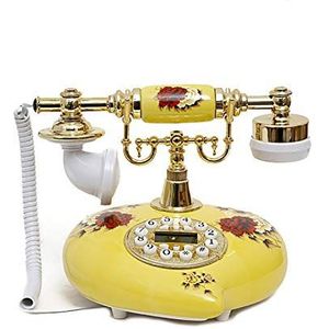 Rotary Dial Telefoons Keramische pastorale antieke telefoon retro vaste vaste lijn met handsfree beller-ID (kleur: geel)