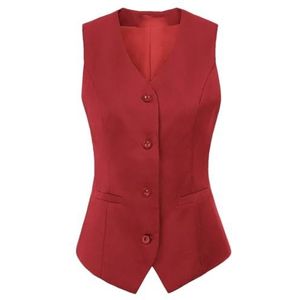 Hgvcfcv Vintage vest voor dames, mouwloos, V-hals, vest, zakdoek, zoom, retro vest, kantoor, formele werkkleding, bovenkleding, Rood, XL