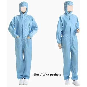 Antistatische Eliminator, Man Vrouw Stofdicht Antistatisch Capuchon Cleanroom Kleding Verf Uniform Overall Kleding Eendelig Overall Schone Werkkleding(Blue with pocket,XL)