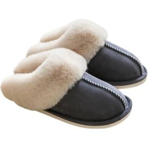 BOSREROY Fuzzy Warme Unisex Slides Casual Slippers Ademend Zacht Comfortabel Thuis Harige Slip Op Winter Zacht, DARK GRIJS, One Size