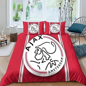 BARDYS AFC Ajax Dekbedovertrek, beddengoed, voetbalclub, dekbedset voor meisjes, 3-delig voor kinderen, tieners, 3D sprei dekbedovertrek met ritssluiting, zachte microvezel, tweepersoons (200 x 200