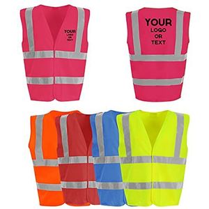 Gepersonaliseerde Hivis veiligheidsvesten - aangepaste naam logo tekst - hoge zichtbaarheid reflecterende constructie engineering werkkleding vest - helder geel - ideaal voor mannen werkkleding (S, roze)