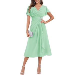 KIYNE Dames thee lengte moeder van de bruid jurken met mouwen ruches chiffon formele jurk avondjurk, mintgroen, 32