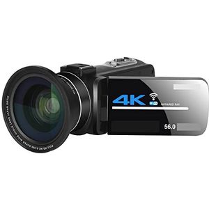 Videocamera, 4K Video Camera Live Streaming for Vlog Groothoeklens Nachtzicht 56MP UHD Camcorder Fotografie Digitale Recorder(No SD Card,With Lens)