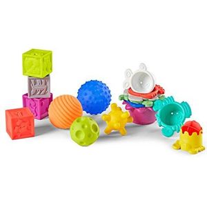 INFANTINO Bouwblokken, ballen en kopjes – 16-delige set voor sensorische ontdekking, de ontwikkeling van de grove motoriek en vroege aanpak van probleemoplossingen