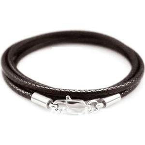 Zwart leer gewaxt touw choker/ketting roestvrij staal karabijn connector gesp koord DIY string voor hanger sieraden-koffie3mm-65cm