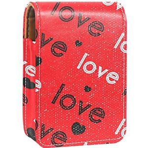 Gepersonaliseerde Lipstick Case Draagbare Make-up Tas Cosmetische Pouch Lippenstift Houder Make-up Organizer Zwart Wit Liefde Hart Rode Achtergrond, Meerkleurig, 9.5x2x7 cm/3.7x0.8x2.7 in