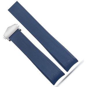 dayeer Arc end rubberen horlogeband voor TAG WAY201A/WAY211A 300 | 500 polsband zwart blauw horlogeband met vouwgesp (Color : Blue silver buckle, Size : 22mm)