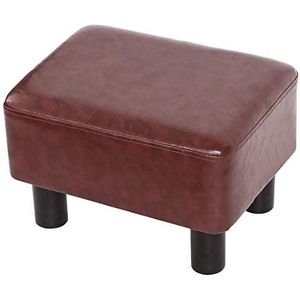 Kleine PU-lederen voetenbank, voetsteun, voetenbank, poef, gewatteerde rechthoekige stoel met houten poten (grijs) (Color : Brown, Size : One Size)