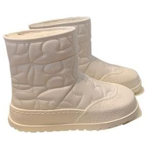 AYWTIUN Sneeuwlaarzen Dames Wol Ronde Neus Dikke Zool Flats Vrouwen Sneeuwlaarzen Effen Kleur Dikke Hakken Slip On Winter Warme Beknopte Vrouwelijke Schoenen (WIT,37)