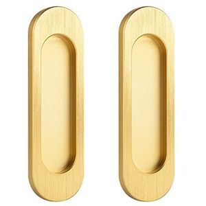 Morobor Zelfklevende ovale schuifdeur-handgrepen, 2 stuks aluminium trek-handgrepen, zonder frezen, voor schuifbare schuurdeuren, ramen en kasten (geborsteld goudkleurig, 100 mm)