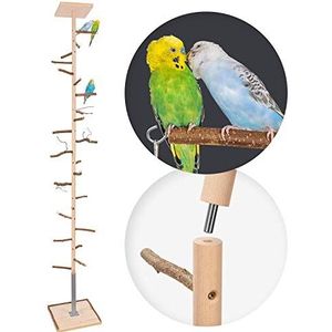 HiFly Basic Vogelklimboom, 199-201 cm, met natuurlijke houten zitstokken, vogelspeelgoed, vogelschommel, vogelspeelplaats, vrije vlucht, landingsplaats voor parkieten, valkparkieten enz.