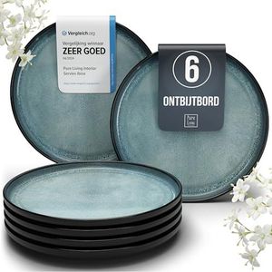 Set van 6 Ontbijtborden, Dessertborden Steengoed Ibiza - Trendy Taartborden, vaatwasser- en magnetronbestendig - Kleine Borden, Saladeborden - Servies van Pure Living in Petrol