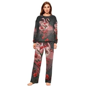 YOUJUNER Pyjama sets voor dames, bloemen flamingo print winter warme nachtkleding zomer loungewear set pyjama nachtkleding set, Meerkleurig, L