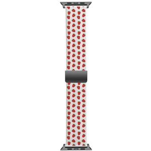Solo Loop Band Compatibel met All Series Apple Watch 42/44/45/49mm (Rode Aardbei Seizoen Fruit Textuur) Elastische Siliconen Band Strap Accessoire, Siliconen, Geen edelsteen