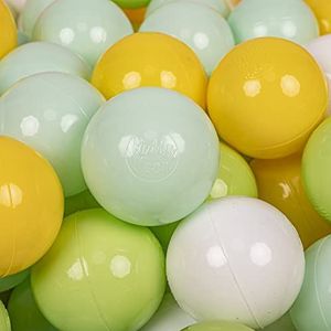 KiddyMoon 200 ∅ 7cm kinderballen speelballen voor ballenbad baby plastic ballen made in eu, wit/mint/lichtgroen/grijs/geel