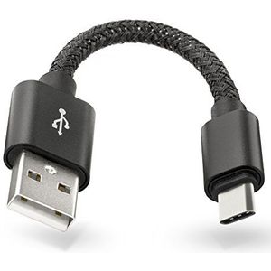 Mobilefox USB 3.1 Type-C naar 2.0 USB 12cm oplaadkabel korte kabel stekker aansluiting opladen & synchroniseren voor Samsung Galaxy A3 A5 (2017) Note 8 9 10 zwart