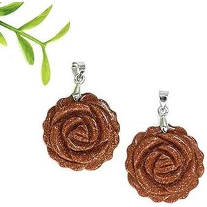 25mm Rose Flower Hanger Natuurlijke Genezing Kristalsteen Kettingen Kralen Voor Energie Amulet Sieraden Maken Accessoire DIY Geschenken-Rode Goudsteen-1 Stuks