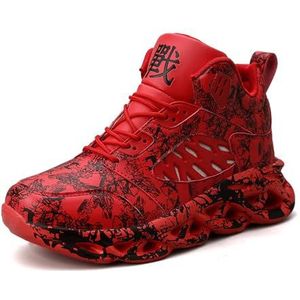 Heren basketbalschoenen mode graffiti sneakers casual dikke bodem hardlooptennisschoenen trainer race ademende sportschoenen (Color : Red, Size : 38 EU)