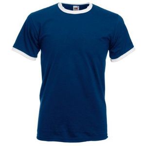 Fruit Of The Loom Ringer T-shirt, marine/Wit, XL