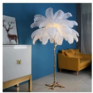 Veren vloerlamp Natuurlijke Struisvogelveren Witte Staande Lamp Moderne Veer Vloerlamp Voetschakelaar Dimbaar Romantisch Meisje Slaapkamer Decoratieve Staande Licht Slaapkamer/Eetkamer/Woonkamer(Size: