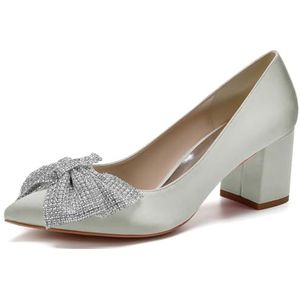 SYDZSW Zijden Bruiloft Schoenen Ivoor Bruids Schoenen Bruiloft Uitnodiging Schoenen, Zilver, 43 EU