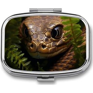 Pillendoosje vierkant pillendoosje voor portemonnee en zak, draagbare mini-bruine slang op boom, pillenorganizer met 2 compartimenten, schattige pillenhouder voor op reis, pillendoos om vitamines te