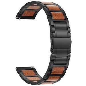 Vervanging horlogebandjes Horlogebanden roestvrij staal houten band Replacemnet for Samsung Gear S3/Galaxy Watch 46mm band 22mm houten polsband armband for Galaxy 46mm (Kleur: Hout Zwart, Maat: 22mm)
