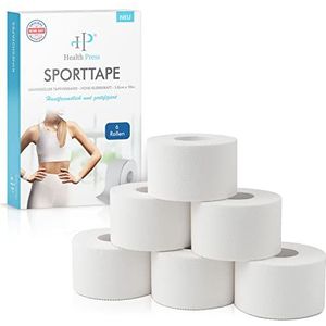Health Press® Sport Tape - 6 Rollen (3,8 cm x 10 m) | Scheurbare Professionele Sporttape - Witte Sporttape voor Gewrichten, Spieren en Bandages | Medische Atletische Tape voor Alle Sporten