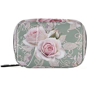 Pillendoos 7 dagen Vintage Bloemen Bloem Rose Pill Case Am Pm 8 compartimenten Individuele Pillendoos Tas met ritssluiting Geneeskunde Case Organizer