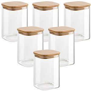 gouveo set van 6 voorraadpotten 500 ml van vierkant borosilicaatglas met deksel - kleine voorraadpot 0,5 l - glazen container, glazen potten, voorraadpot