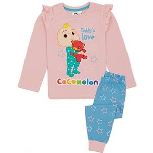 Cocomelon meisjes roze pyjama met lange mouwen | Character Lounge broek en T-shirt pyjama set | Teddyliefde | Kinderkleding PJ's Pyjama Loungewear Nachtkleding | Gezellige cadeauartikelen