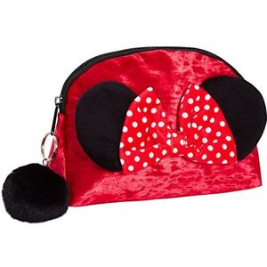 Minnie Mouse Make-up Tas voor Vrouwen Meisjes Disney Etui Dubbelzijdig Rood Fluwelen Cosmetische Toiletartikelen Tas Reisaccessoire Gift, rood/zwart, Eén maat, Make-up Tas
