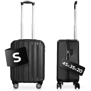 DS-Lux Hoogwaardige reiskoffer, koffer, hardshell-koffer, trolley, rolkoffer, handbagage, ABS-kunststof met TSA-slot, 4 spinner wielen, (S-M-L-set), zwart, Small, Verpakt met zwenkwielen