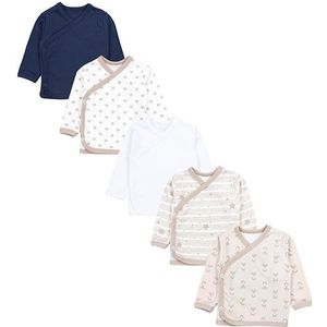 TupTam Baby Jongens Shirt met Lange Mouwen 5-Pak, Vos Beige Sterren Strepen Wit Donkerblauw, 50